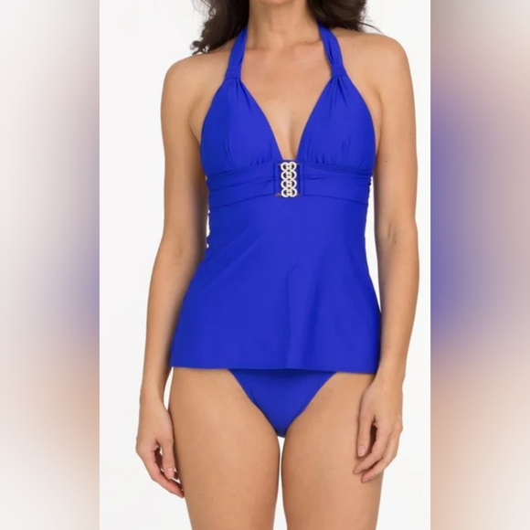 Tara Grinna Tankini with custom made cover 44D Halter Top Size 18 Bottoms Navy - Picture 12 of 13